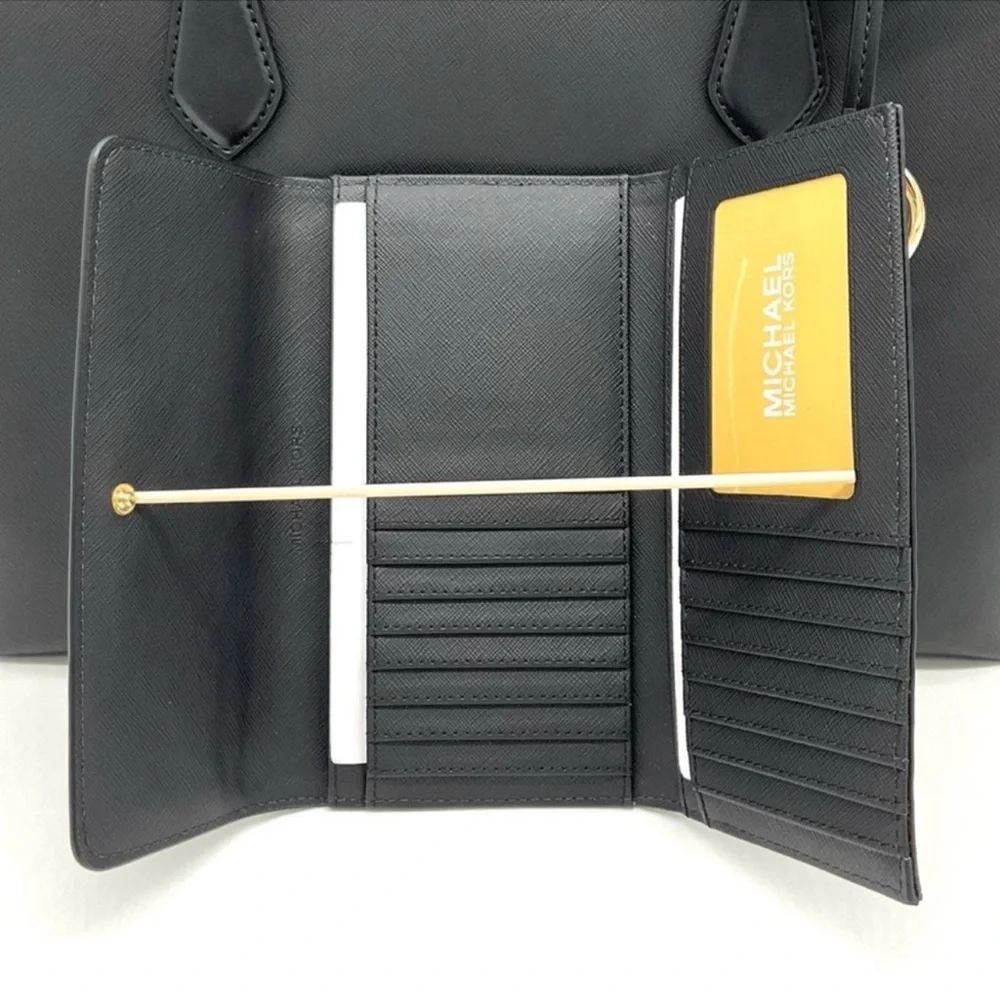 Michael Kors Bag Large Sheila Mf Tote Bag & Large Trifold Wallet Black/Gold - Picture 13 of 14